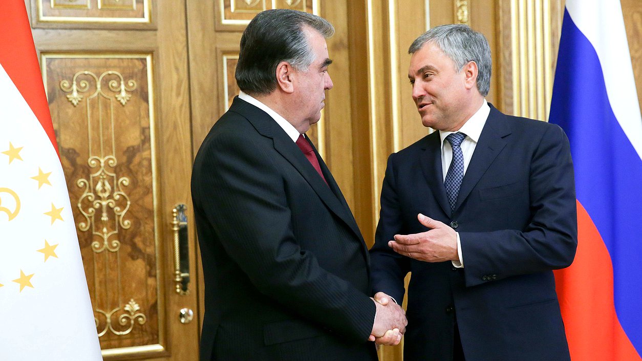 Chairman of the State Duma Viacheslav Volodin and President of Tajikistan Emomali Rahmon