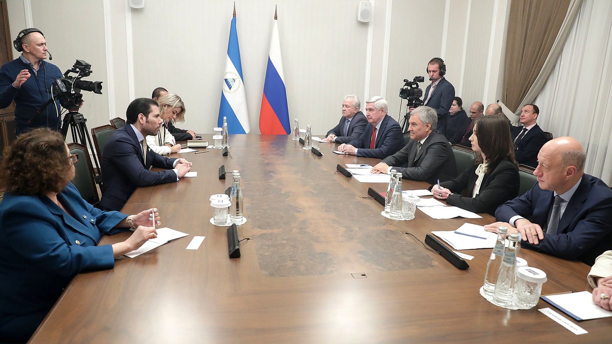 Reunión del Jefe de la Duma Estatal, Vyacheslav Volodin, con el Representante Especial del Presidente de la República de Nicaragua para el Desarrollo de las Relaciones con Rusia, Laureano Facundo Ortega Murillo