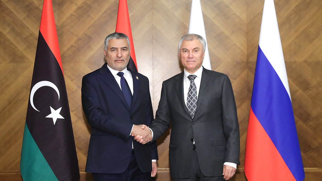 Chairman of the State Duma Vyacheslav Volodin and Chairman of the High Council of State of Libya Mohammed Takala