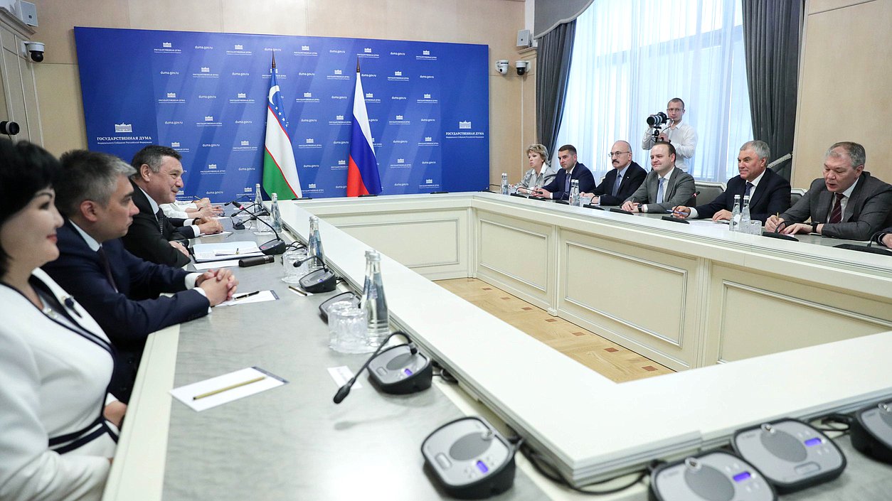 Встреча Председателя Государственной Думы Вячеслава Володина с Председателем Законодательной палаты Олий Мажлиса Республики Узбекистан Нурдинжоном Исмоиловым