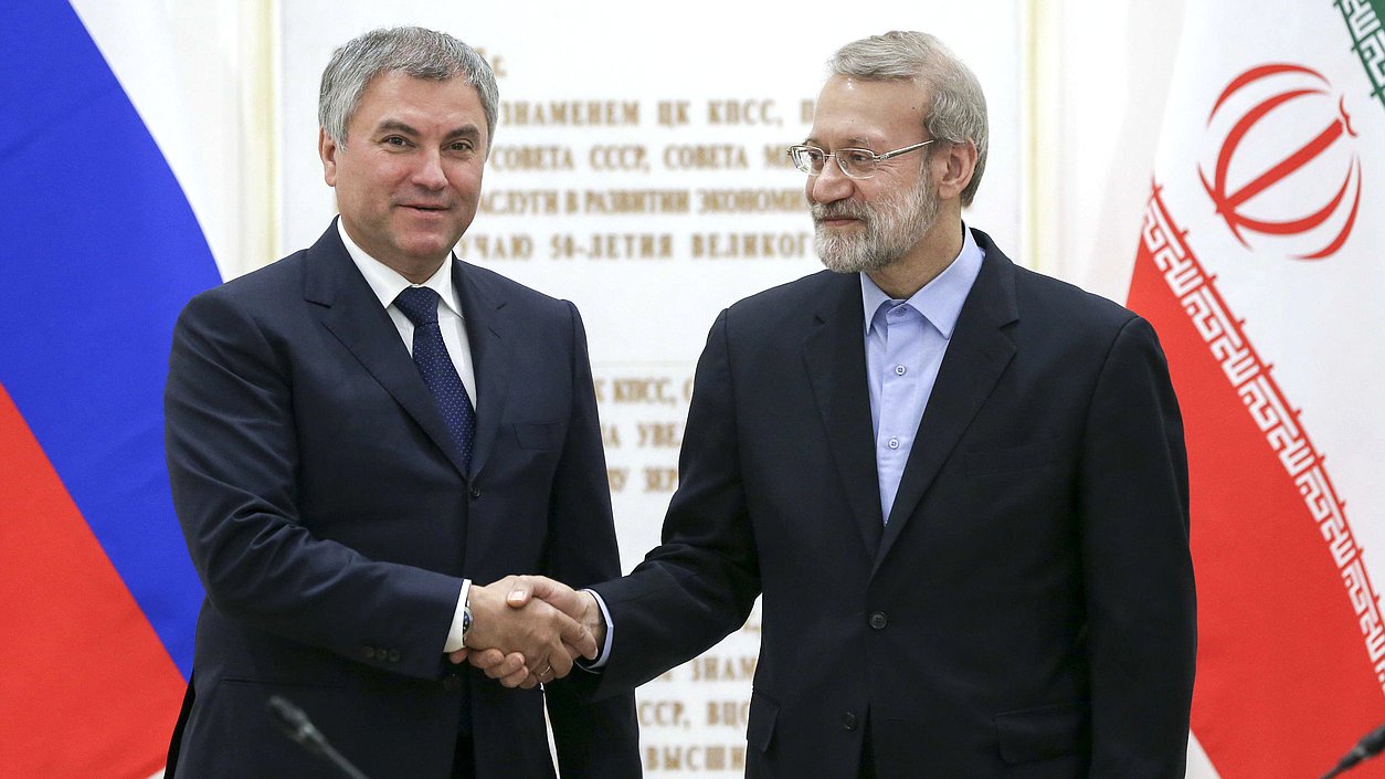 Chairman of the State Duma Viacheslav Volodin and Chairman of the Islamic Consultative Assembly of the Islamic Republic of Iran Ali Larijani