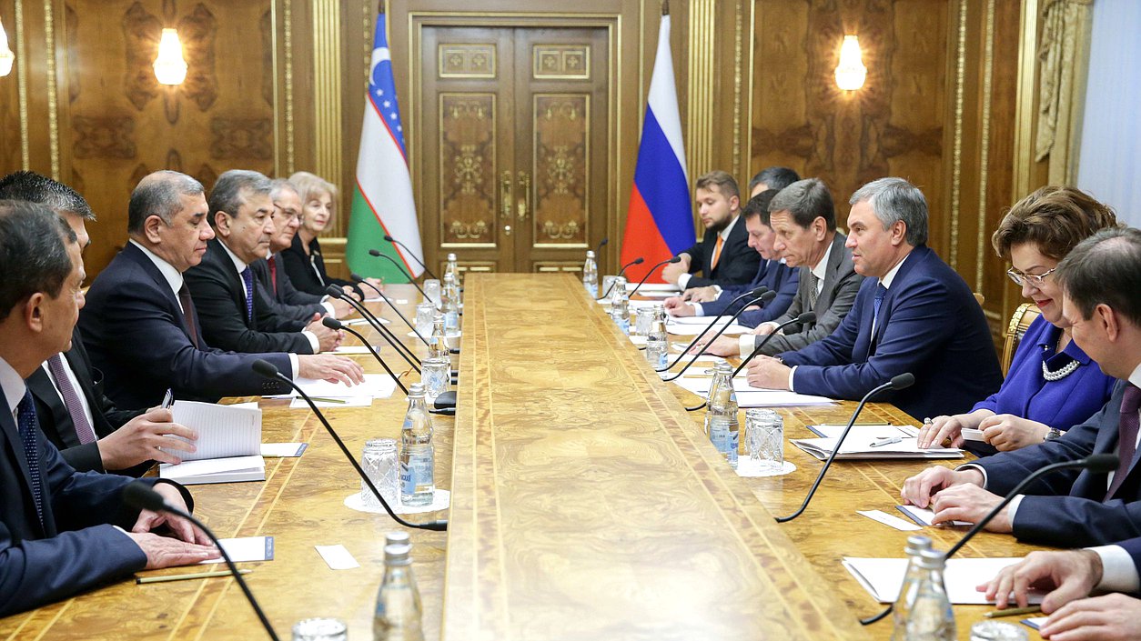 Meeting of Chairman of the State Duma Viacheslav Volodin and Chairman of the Senate of the Oliy Majlis of the Republic of Uzbekistan Nigmatilla Yuldashev