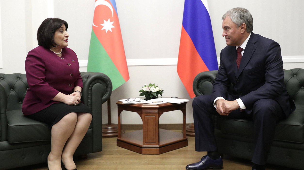 Chairwoman of the Milli Majlis of the Republic of Azerbaijan Sahiba Gafarova and Chairman of the State Duma Viacheslav Volodin