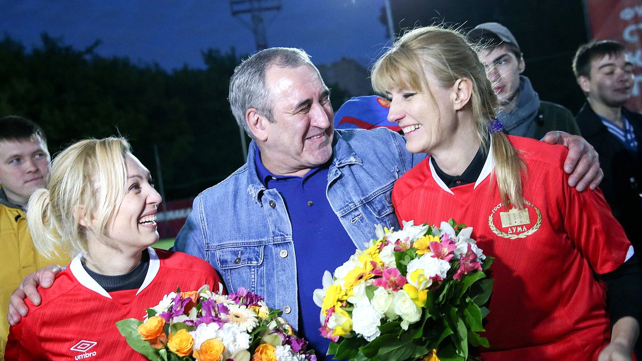 Deputy Speakers of the State Duma Olga Timofeeva and Sergei Neverov and First Deputy Chairperson of the Committee on International Affairs Svetlana Zhurova