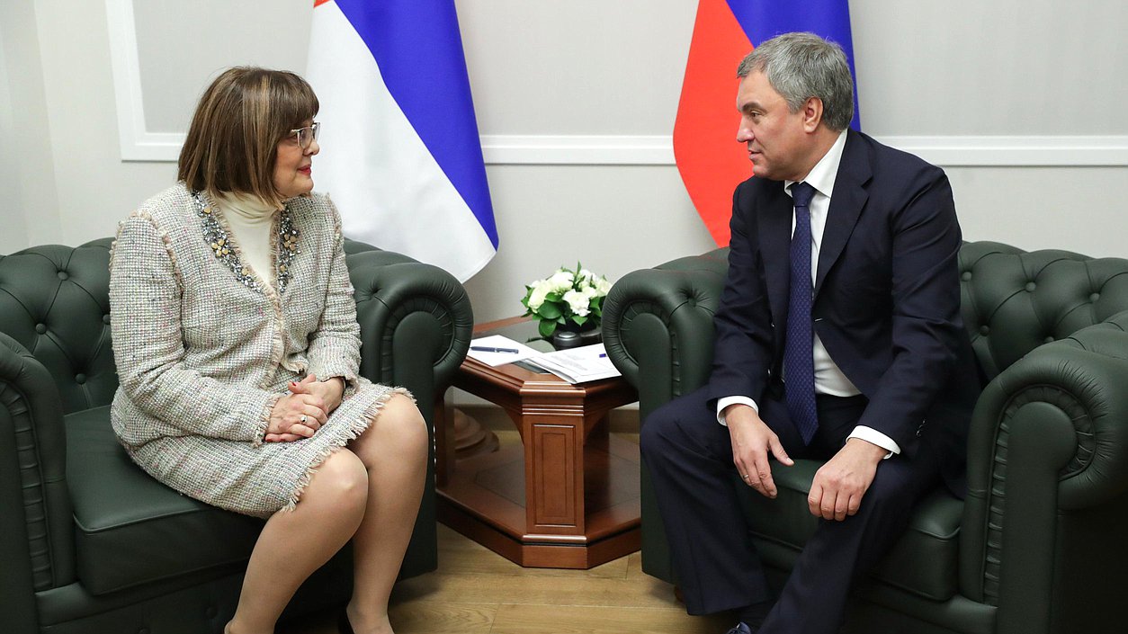 Chairman of the State Duma Viacheslav Volodin and Chairwoman of the National Assembly of the Republic of Serbia Maja Gojković