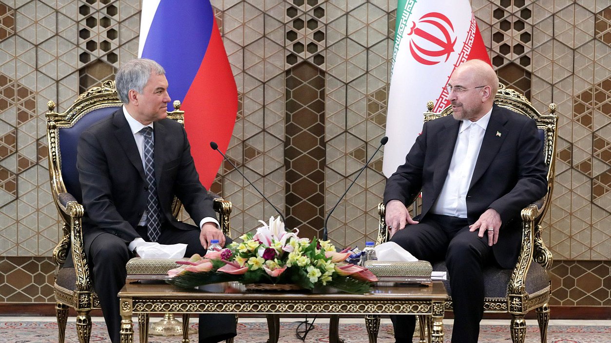 Chairman of the State Duma Vyacheslav Volodin and Speaker of the Islamic Consultative Assembly of the Islamic Republic of Iran Mohammad Bagher Ghalibaf