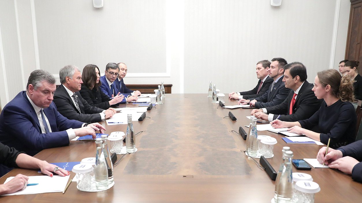 Reunión del Jefe de la Duma Estatal Vyacheslav Volodin con el Presidente de la Cámara de Senadores del Congreso Nacional de la República del Paraguay Silvio Adalberto Ovelar Benítez