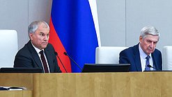 Chairman of the State Duma Vyacheslav Volodin and First Deputy Chairman of the State Duma Ivan Melnikov