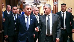 Chairman of the Mazhilis of the Parliament of the Republic of Kazakhstan Nurlan Nigmatulin and Chairman of the State Duma Viacheslav Volodin