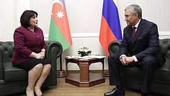 Chairwoman of the Milli Majlis of the Republic of Azerbaijan Sahiba Gafarova and Chairman of the State Duma Viacheslav Volodin