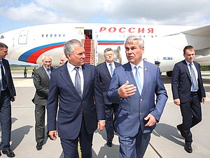 Chairman of the State Duma Viacheslav Volodin and Chairman of the House of Representatives of the National Assembly of the Republic of Belarus Vladimir Andreichenko