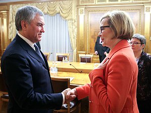 Chairman of the State Duma Viacheslav Volodin and Speaker of the Parliament of the Republic of Finland Paula Risikko