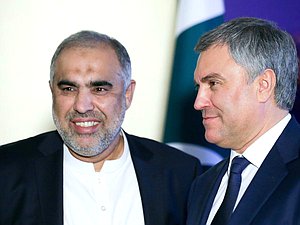 Chairman of the National Assembly of the Islamic Republic of Pakistan Asad Qaiser and Chairman of the State Duma Viacheslav Volodin