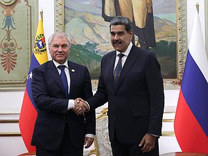 Chairman of the State Duma Vyacheslav Volodin and President-elect of the Bolivarian Republic of Venezuela Nicolás Maduro