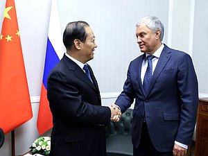 Председатель Государственной Думы Вячеслав Володин и заместитель Председателя Постоянного комитета Всекитайского собрания народных представителей Пэн Цинхуа