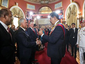 Chairman of the State Duma Vyacheslav Volodin and President-elect of the Bolivarian Republic of Venezuela Nicolás Maduro