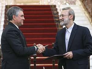 Chairman of the State Duma Viacheslav Volodin and Chairman of the Islamic Consultative Assembly of the Islamic Republic of Iran Ali Larijani