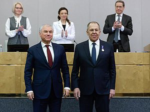 Председатель Государственной Думы Вячеслав Володин и Министр иностранных дел РФ Сергей Лавров