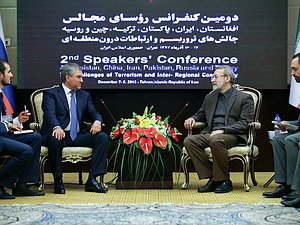 Chairman of the State Duma Viacheslav Volodin and Chairman of the Islamic Consultative Assembly of the Islamic Republic of Iran Ali Ardashir Larijani