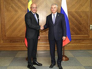 El Jefe de la Duma Estatal, Vyacheslav Volodin, y el Presidente de la Asamblea Nacional de la República Bolivariana de Venezuela, Jorge Jesús Rodríguez Gómez