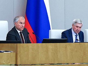 Chairman of the State Duma Vyacheslav Volodin and First Deputy Chairman of the State Duma Ivan Melnikov