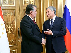 Chairman of the State Duma Viacheslav Volodin and President of Tajikistan Emomali Rahmon