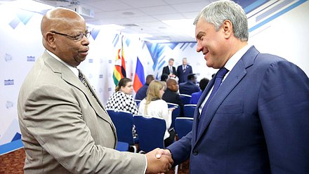 Chairman of the State Duma Viacheslav Volodin and Speaker of the National Assembly of the Republic of Zimbabwe Jacob Mudenda