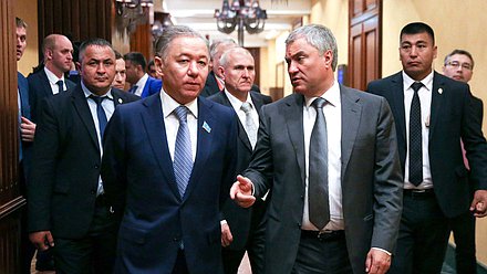 Chairman of the Mazhilis of the Parliament of the Republic of Kazakhstan Nurlan Nigmatulin and Chairman of the State Duma Viacheslav Volodin