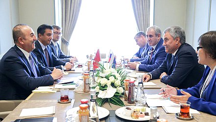 Chairman of the State Duma Viacheslav Volodin and Minister of Foreign Affairs of Turkey Mevlüt Çavuşoğlu