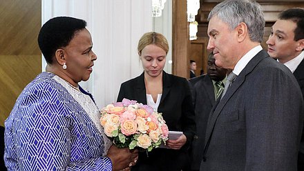 Chairman of the State Duma Vyacheslav Volodin and President of the Senate of the Republic of Zimbabwe Mabel Chinomona