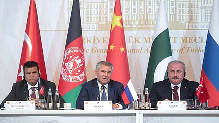 Speaker of the House of Representatives of the People of the National Assembly of Afghanistan Mir Rahman Rahmani, Chairman of the State Duma Viacheslav Volodin and Speaker of the Grand National Assembly of Turkey Mustafa Şentop