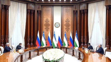 Встреча Председателя Государственной Думы Вячеслава Володина с Президентом Республики Узбекистан Шавкатом Мирзиёевым