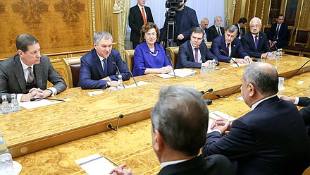 Meeting of Chairman of the State Duma Viacheslav Volodin and Chairman of the Senate of the Oliy Majlis of the Republic of Uzbekistan Nigmatilla Yuldashev