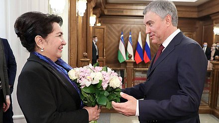 Chairman of the State Duma Viacheslav Volodin and Chairwoman of the Senate of the Oliy Majlis of the Republic of Uzbekistan Tanzila Narbaeva