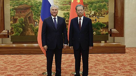 Chairman of the State Duma Vyacheslav Volodin and Chairman of the Standing Committee of the National People's Congress Zhao Leji