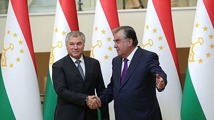 Chairman of the State Duma Viacheslav Volodin and President of the Republic of Tajikistan Emomali Rahmon