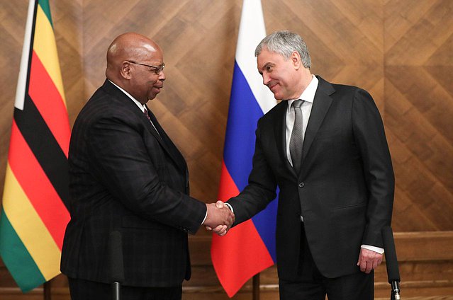 Chairman of the State Duma Vyacheslav Volodin and Speaker of the National Assembly of the Republic of Zimbabwe Jacob Mudenda