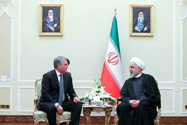 Chairman of the State Duma Viacheslav Volodin and President of the Islamic Republic of Iran Hassan Rouhani