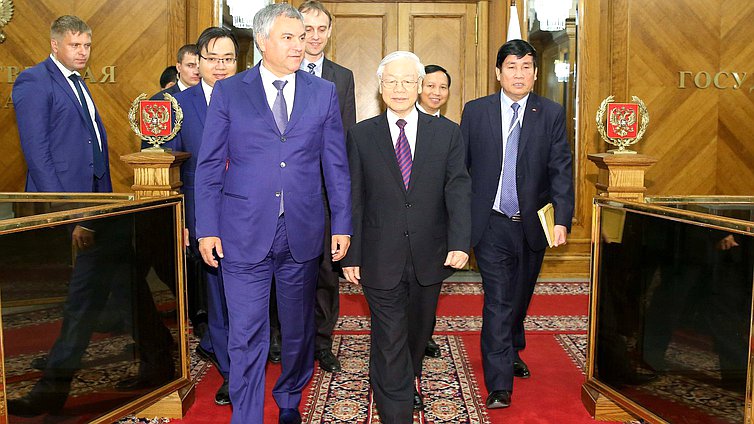 Chairman of the State Duma Viacheslav Volodin and General Secretary of the Central Committee of the Communist Party of Vietnam Nguyễn Phú Trọng