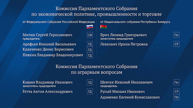 Новый состав комиссий Парламентского Собрания Союза Беларуси и России