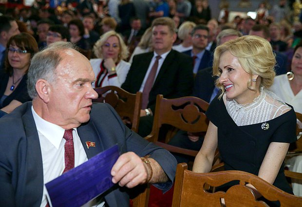 Leader of CPRF faction Gennady Zyuganov and Deputy Chairwoman of the State Duma Irina Iarovaia