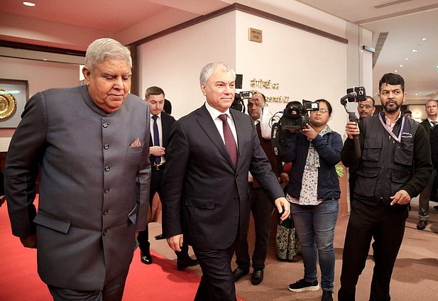 Meeting of Chairman of the State Duma Vyacheslav Volodin and Chairman of the Rajya Sabha of the Parliament, Vice President of the Republic of India Jagdeep Dhankhar