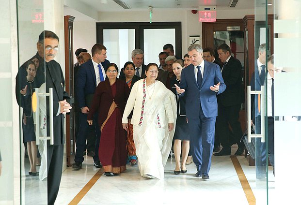 Speaker of the House of the People of the Parliament of the Republic of India Sumitra Mahajan and Chairman of the State Duma Viacheslav Volodin