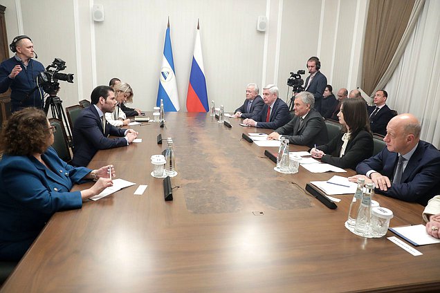 Reunión del Jefe de la Duma Estatal, Vyacheslav Volodin, con el Representante Especial del Presidente de la República de Nicaragua para el Desarrollo de las Relaciones con Rusia, Laureano Facundo Ortega Murillo