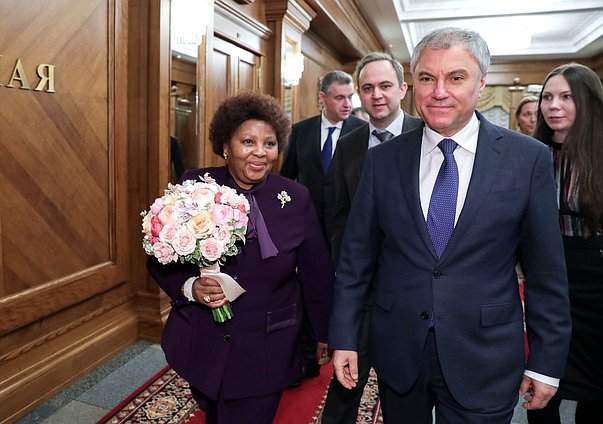 Chairman of the State Duma Vyacheslav Volodin and Speaker of the National Assembly of the Parliament of the Republic of South Africa Nosiviwe Mapisa-Nqakula