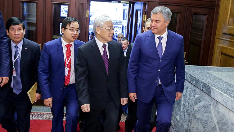 Chairman of the State Duma Viacheslav Volodin and General Secretary of the Central Committee of the Communist Party of Vietnam Nguyễn Phú Trọng