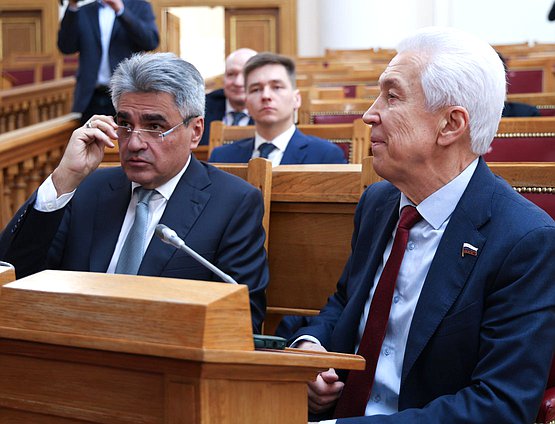 Руководитель фракции "Новые люди" Алексей Нечаев и руководитель фракции "Единая Россия" Владимир Васильев