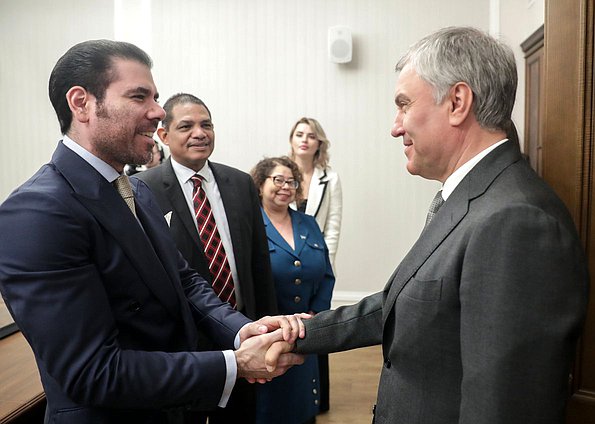 El Jefe de la Duma Estatal, Vyacheslav Volodin, y el Representante Especial del Presidente de la República de Nicaragua para el Desarrollo de las Relaciones con Rusia, Laureano Facundo Ortega Murillo