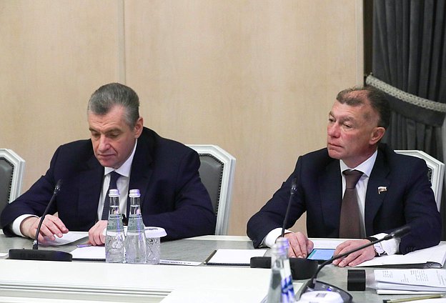 Leader of the LDPR faction Leonid Slutsky and Chairman of the Committee on Economic Policy Maxim Topilin