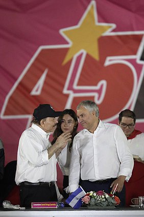 El Presidente de la República de Nicaragua, Daniel Ortega Saavedra, y el Jefe de la Duma Estatal, Vyacheslav Volodin